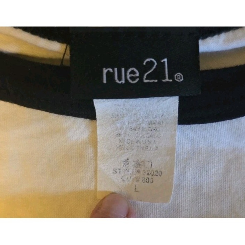 Rue 21 Y2K Grunge t shirt 3/4 Sleeve Rhinestone Peace Shirt Size Large USA Made - Picture 5 of 6